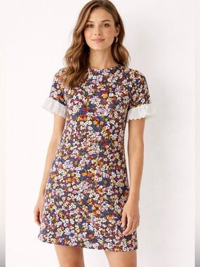 Ann Taylor Floral Dress with Lace Sleeves